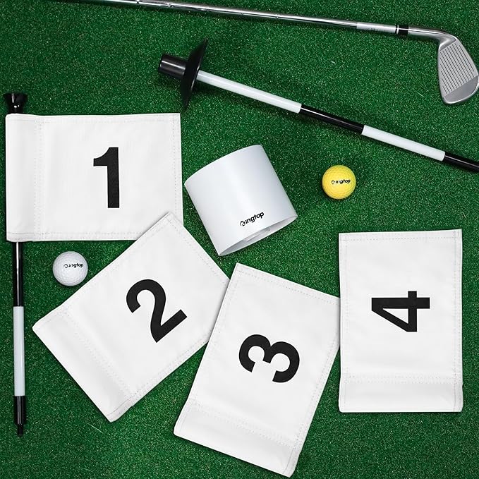 KINGTOP Golf Flagstick Mini, Putting Green Flag for Yard, All 3 Feet, Double-Sided Numbered Golf Flags, Golf Pin Flag Hole Cup Set, Portable 2-Section Design, Gifts Idea