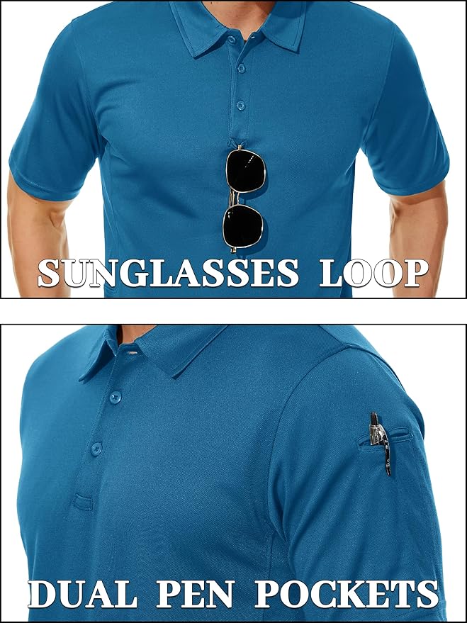TACVASEN Mens Polo Shirt Short Sleeve Tactical Performance Collared Work Golf Shirts Dry Fit Pique Polos for Summer
