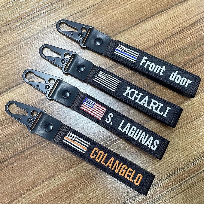 Custom Keychain,Personalized Key Tag Embroidery USA Flag Name with Key Ring Car Key Chain Clip Nylon Webbing Buckle
