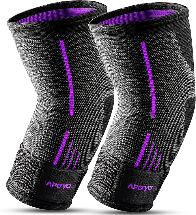 APOYO Elbow Brace for Tendonitis and Tennis Elbow, Elbow Compression Sleeve, Elbow Brace for Women and Men w/ Adjustable Strap for Tennis Elbow Relief, Weightlifting, Arthritis, Workouts, Reduce Joint Pain During Fitness Activity (Purple (Pair), Large)