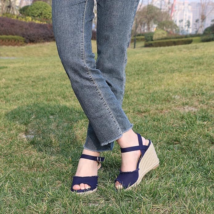 JOY IN LOVE Platform Wedge Sandals for Women 4IN Espadrille Wedge Heels Ankle Strap Sandals