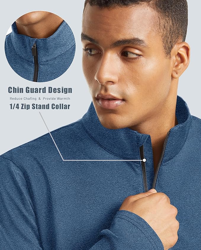 KEFITEVD Men's Quarter Zip Pullover Fleece Lined Long Sleeve Golf Shirt 1/4 Zip Sweatshirts Thermal Winter Sweaters