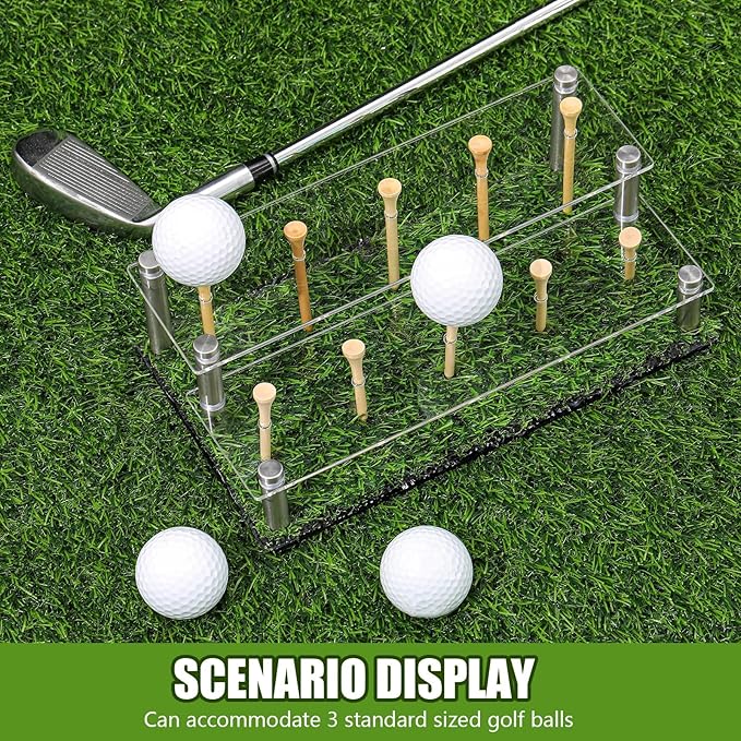 Acrylic Metal Golf Ball Display Case Golf Ball Holder with Black Base and Turf Golf Ball Stand Display Box for Golf Ball Decoration