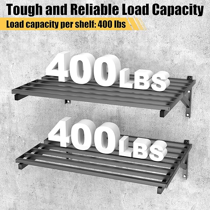 Ultrawall Heavy Duty Garage Wall Shelves, 2 x 3 ft Wall Mounted Storage Shelves, Holds Up to 800Lbs, 2Pack, Black