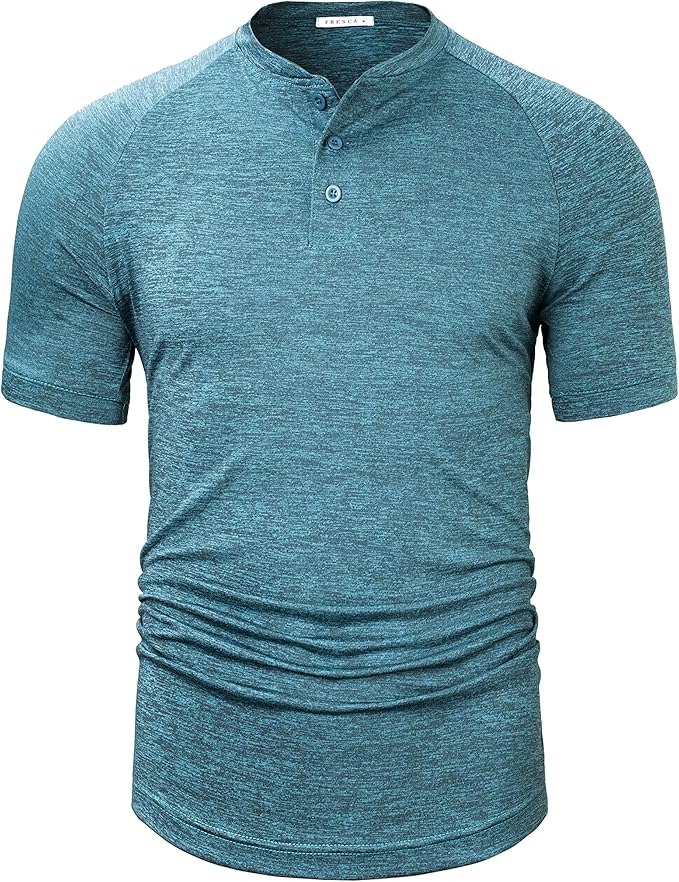 TAPULCO Mens Collarless Golf Shirts Short Sleeve Dry Fit Stretch Casual Breathable Lightweight Tshirts