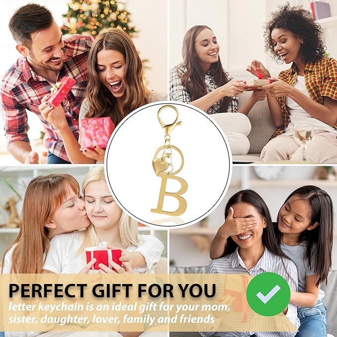 Metal Heart Alphabet Keychain for Women, Girls - Cute Initial Letter Accessories for Purse, Bag Charms and Backpack