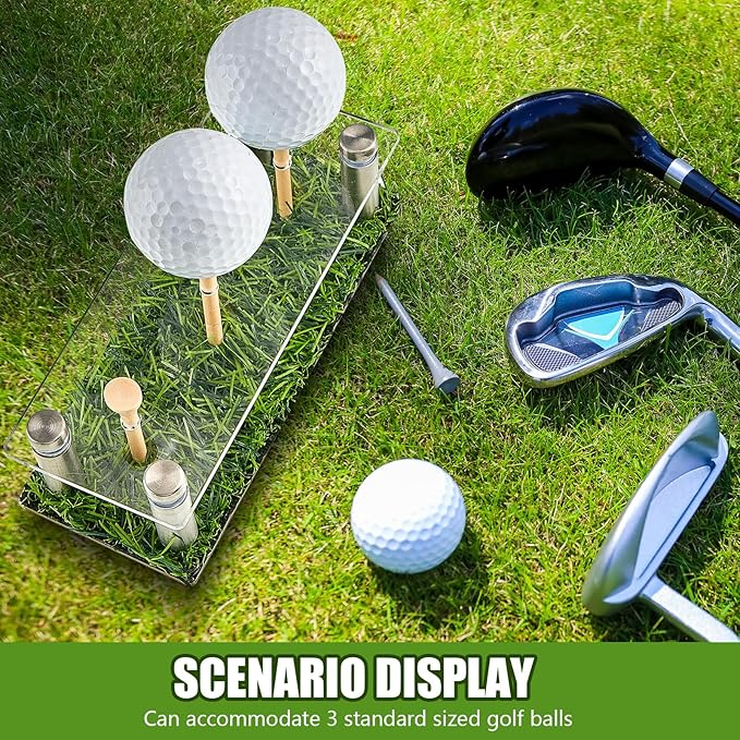 Menkxi Golf Ball Display Case Golf Ball Holder Stand Box with Black Base Acrylic Metal Turf Tee Memorabilia Show Decoration Office Gifts Decor(5.91 Inch)