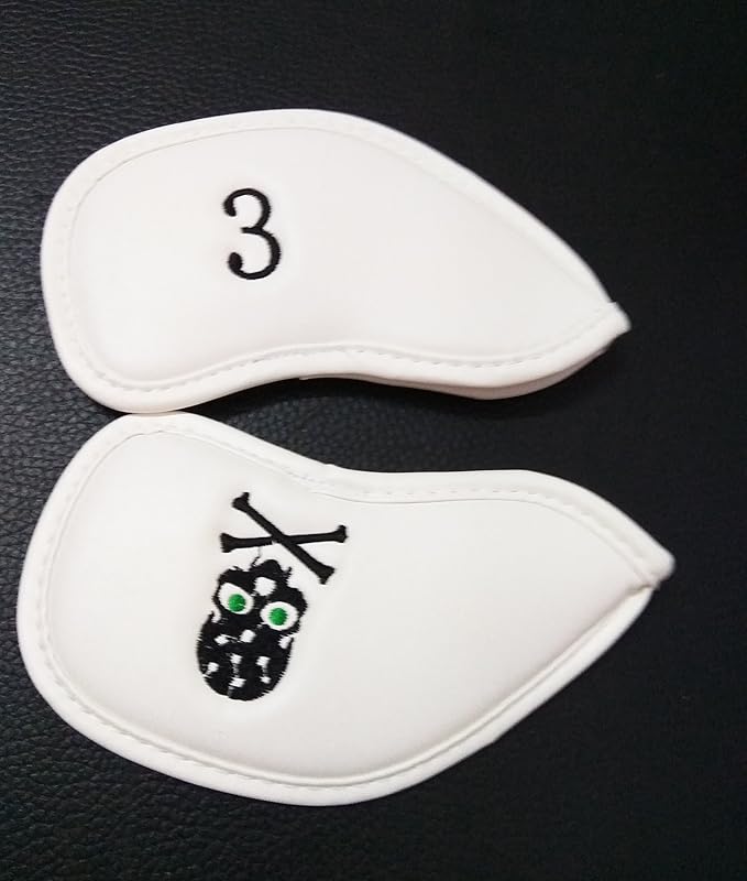 SEACLOUD 10Pcs Golf Skull Thick Synthetic Leather Iron Head Covers for Golf Iron Club Head Protectors