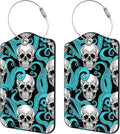 2 Pack Luggage Tags for Suitcase,Octopus Tentacles and Skull PU Leather Luggage Tags with Privacy Cover Name Address Labels and Steel Ring,Creative Travel Accessories for Men and Women