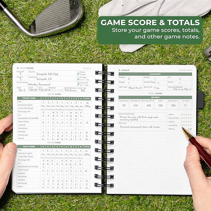 Clever Fox Golf Log Book – Small Training & Scorecard Journal – Pocket Notebook – Golf Practice Accessories & Gifts Ideas for Men (Black)