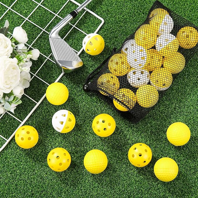 30 Pack Practice Golf Balls 42mm Rubber EVA Plastic Golf Training Ball High Visibility for Easy Tracking, Limited Flight, Hollow Airflow for Home Backyard Indoor or Outdoor