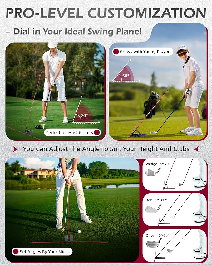 Golf Swing Training Aid, Golf Alignment Stick with Angle Plate/Holder Sets, Posture Corrector Golf Trainging Aid, Swing Plane Trainer for Aiming, Putting, Swing/Golf Practice Tools