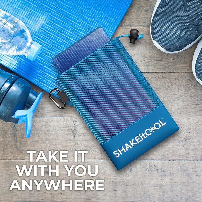 SHAKEitCOOL Extended Size Cooling Towel – Be Cool in Style - Heat Relief, Soft, Lightweight, Sun Protection, Easy Clean - Perfect for Biking, Hiking, Running, Yoga, Golf - Blue Purple Wave M