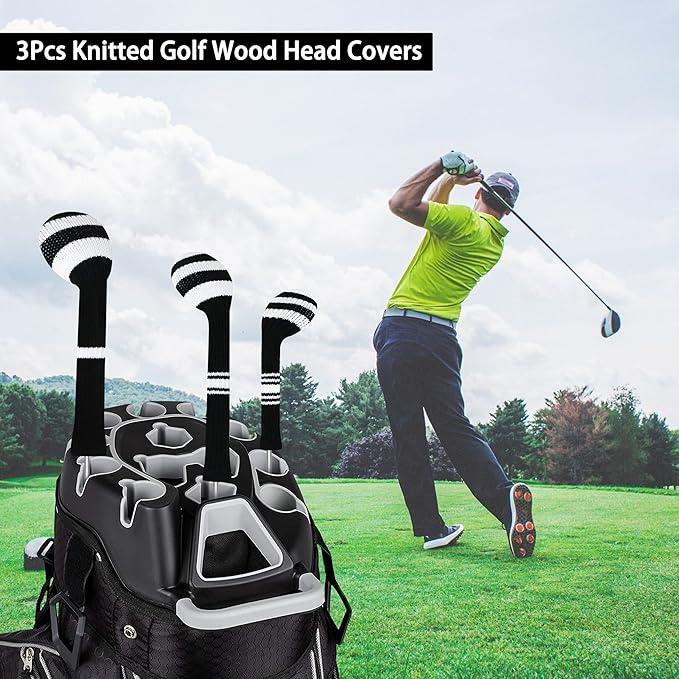 LeFeng 3Pcs Golf Club Covers, Knitted Golf Club Covers for 460cc Driver Fairway Woods and Hybrid