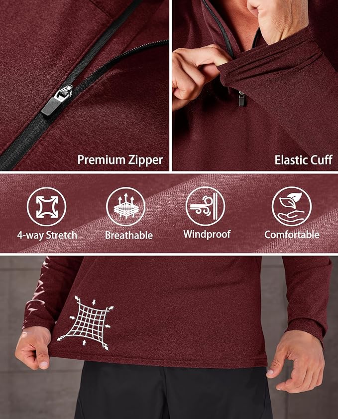 KEFITEVD Men's Quarter Zip Pullover Fleece Lined Long Sleeve Golf Shirt 1/4 Zip Sweatshirts Thermal Winter Sweaters