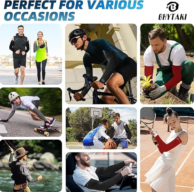 BHYTAKI UV Sun Protection Arm Sleeves, UPF 50 Sports Cooling Arm Compression Sleeves for Men Women Teenager