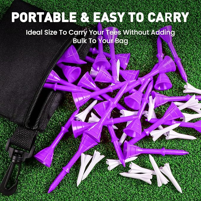 FINGER TEN Golf Tees Plastic Unbreakable 30 Tees 3 1/4 Inch and 20 More Short Tees 1 1/2 Inch with Black Golf Tee Bag, Easy to Find Value Gift Set
