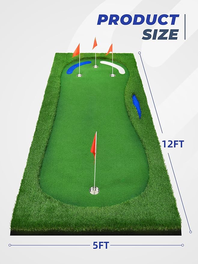 Golf Putting Green, Professional Grade Large Golfing Putting Mats with Sand Pit and Water Hazard for Indoor Outdoor