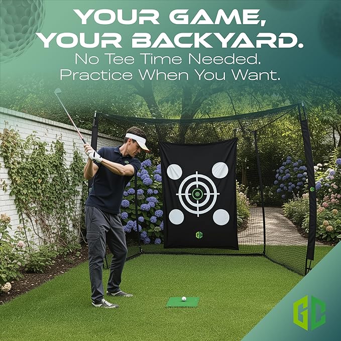 GrdnCare Heavy-Duty Golf Hitting Net 10x8x5.5 FT- Golf Practice Net with Silent Target Tarp, 5-Ply Net, Mat & Tee, Steel Tubes, Poles & Carry Bag - Golf Nets for Backyard, Indoor, Outdoor & Garage