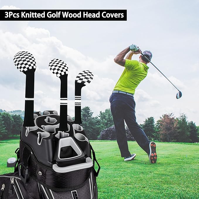 LeFeng 3Pcs Golf Club Covers, Knitted Golf Club Covers for 460cc Driver Fairway Woods and Hybrid