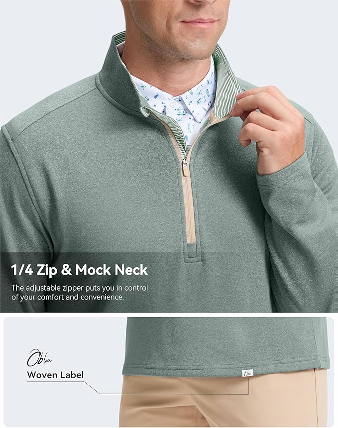 Obla Golf Quarter Zip Pullover Men Fleece Mock Neck Sweatshirt Winter Warm 1/4 Zip Long Sleeve Golf Shirt