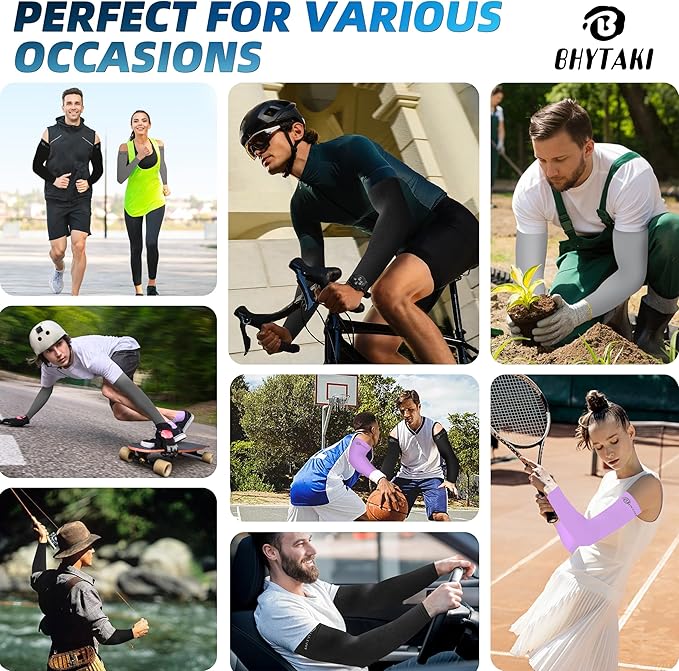 BHYTAKI UV Sun Protection Arm Sleeves, UPF 50 Sports Cooling Arm Compression Sleeves for Men Women Teenager