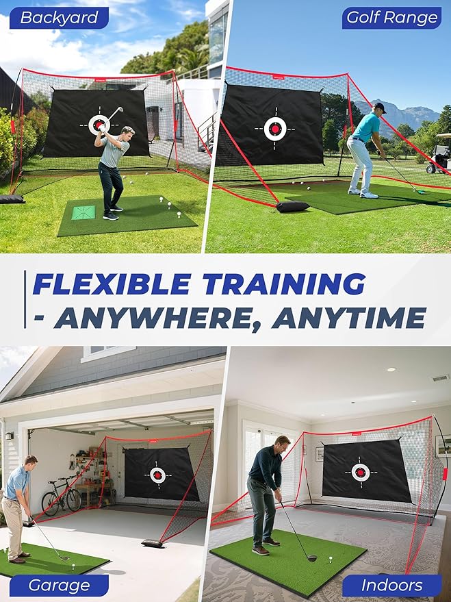 10x7ft Golf Hitting Net with Built in Side Barriers, Heavy Duty Practice Net for Driving Swing Chipping Home Simulator Training, Portable Training Aid with Carry Bag