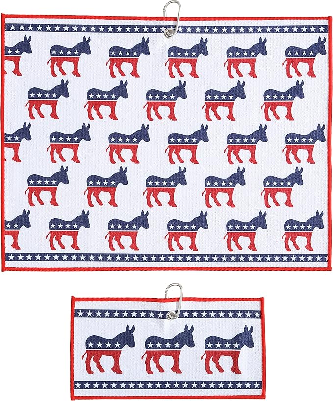 Microfiber Golf Towels for Golf Bags & Carts - Premium Weave Waffle & Ball Towels with Carabiner Clip, Essential Accessories for Men, Women and Kids, Golfer Gifts, Set of 2 (Donkey)