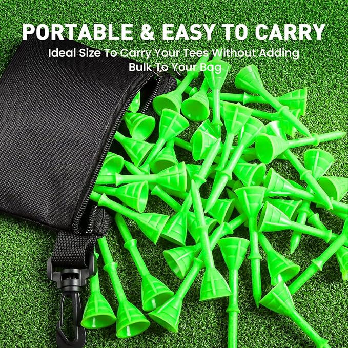 Golf Tees Plastic 3 1/4 inch Unbreakable 30 Pack with Pouch Bag, Durable Stable Available 83 mm Long Tee for Golfer Practice