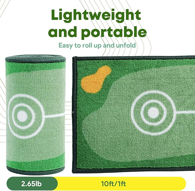 Golf Putting Mat Indoor & Outdoor Professional Golf Practice Putting Green Mat with Distance Marker Anti Slip Backing Golf Training Accessories Portable Matt