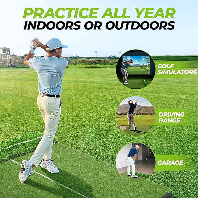 Golfguru Golf Mat 5x4ft-16mm/21mm/26mm Thickened Dual Turf Golf Hitting Mat with Alignment Aid, Dense Elite Mats Practice Outdoor Indoor, Chipping Training Matt for Backyard Garage Driving Simulators