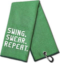 DYJYBMY Swing Swear Repeat Funny Golf Towel, Embroidered Green Golf Towels for Golf Bags with Clip, Golf Gift for Men Husband Boyfriend Dad, Birthday Gifts for Golf Fan, Funny Golf Lover Gift