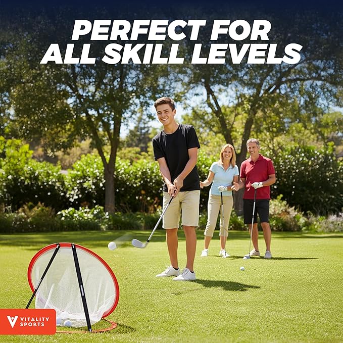 Vitality Sports Golf Chipping Net, 3PCS Pop-Up Golf Practice Net for Backyard, Indoor Outdoor Chipping Game with 3 Targets, 1 Hitting Mat, 20 Balls, Tee Box