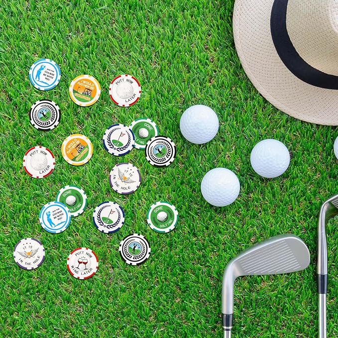 Sosation 24 Pcs Personalized Golf Ball Marker Funny Poker Chip Ball Marker Set 1.57 Inches Poker Chip Christmas Gifts Collection for Men Womens Golf Accessories, 8 Styles