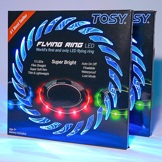 TOSY Flying Ring - 36 RGB Multicolor or 12 Monocolor LEDs, Super Bright, Lost Mode, Auto Light Up, Christmas Stocking Stuffers Gift for Kid/Teen/Boy/Girl, Safe, Waterproof, Pool/Beach/Camping Toy
