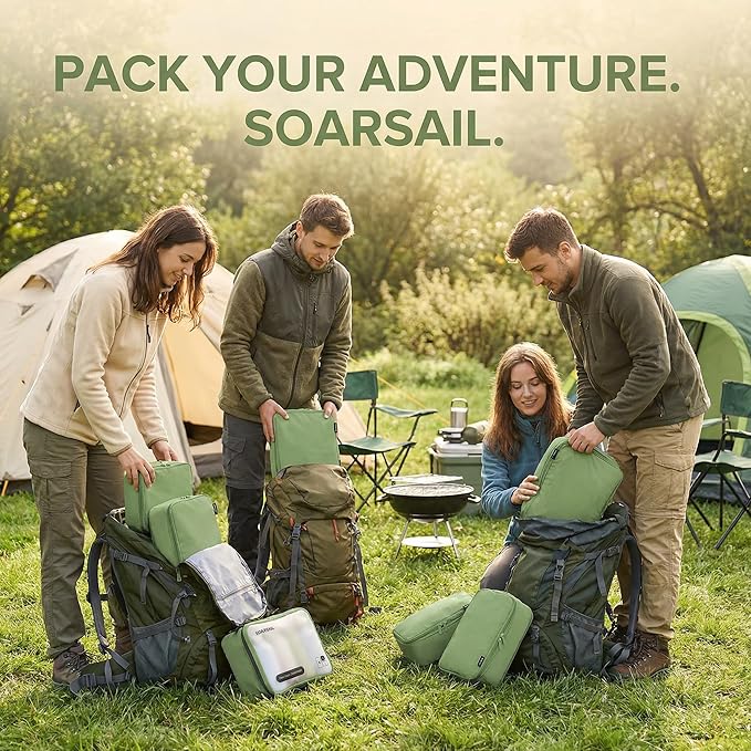 6 Set Compression Packing Cubes for Travel, Large Medium Small Luggage Organizers, Storage Bags for Clothes and Essentials (6 Pack, Forest Green)