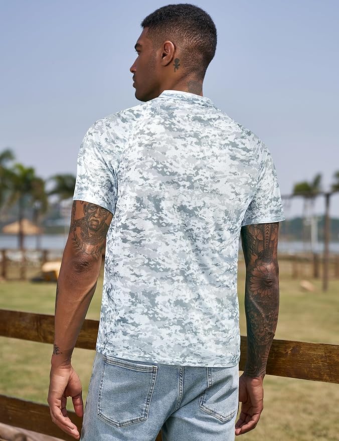 TAPULCO Mens Collarless Golf Shirts Short Sleeve Dry Fit Stretch Casual Breathable Lightweight Tshirts