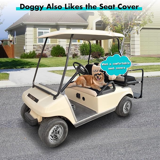 10L0L Golf Cart Front + Rear Seat Cover Set for EZGO TXT RXV 4 Passenger Models Bench Seat Covers Kit Breathable Washable Polyester Mesh Cloth (S+XS)