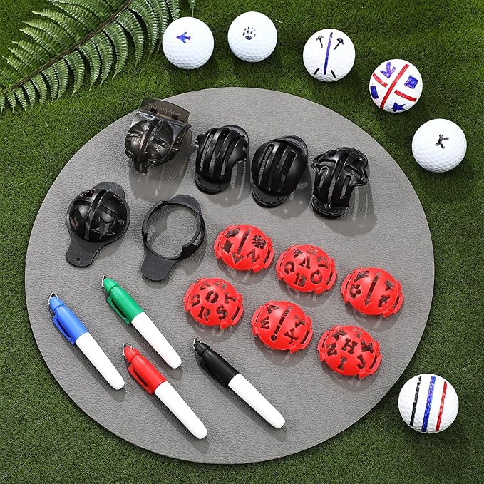 16 Packs Golf Ball Marker Golf Accessories 12 Golf Ball Marking Stencils Letter Stencils Kit Golf Ball Liner Line Marker Template 4 Color Line Markers Pens Golf Ball Alignment and Identification Tool