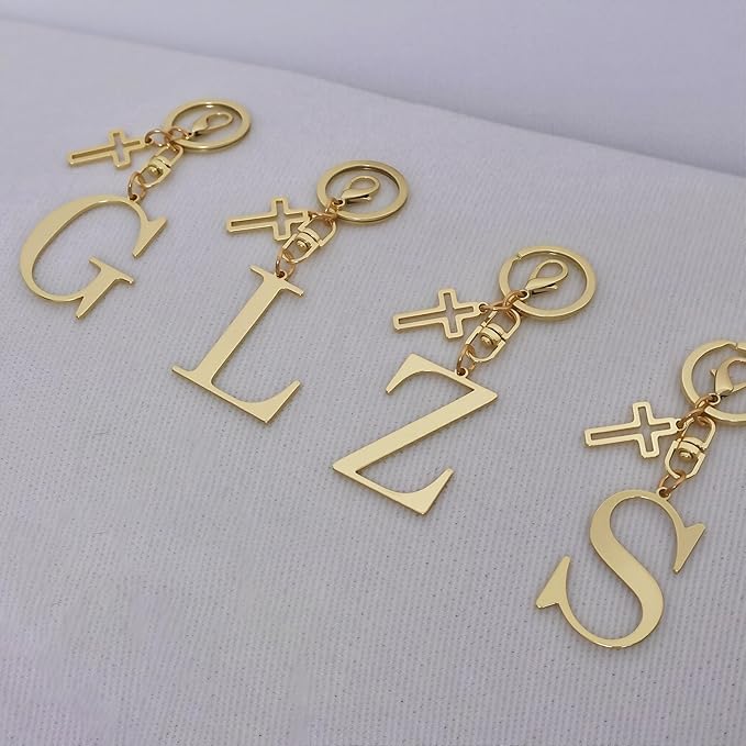 Gold Initial Keychain for Women A-Z Letter Cross Keychains Alphabet Key Chain bag Accessories Gift for Christian
