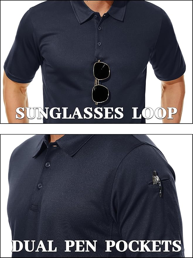 TACVASEN Mens Polo Shirt Short Sleeve Tactical Performance Collared Work Golf Shirts Dry Fit Pique Polos for Summer
