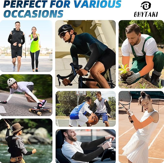 BHYTAKI UV Sun Protection Arm Sleeves, UPF 50 Sports Cooling Arm Compression Sleeves for Men Women Teenager