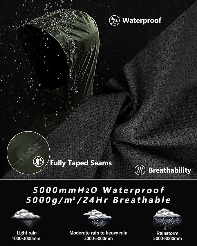 33,000ft Men's Rain Suit Packable Waterproof Lightweight Rain Gear for Golf Hiking Cycling 2 Pieces(Rain Jackets and Pants)