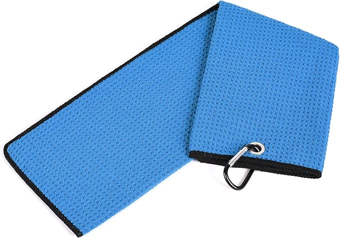 Mile High Life Microfiber Waffle Pattern Golf Towel | Club Groove Cleaner Brush | Foldable Divot Tool with Magnetic Ball Marker (Blue Towel/Brush/Fish Divot)