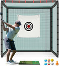Golf Cage with Steel Freame, 7x7x7ft Golf Net with Rubber Hose, Noise Reduction for Backyard Indoor Outdoor Lawn Practice(Includes 1 Hitting Mat 6 PU Balls 1 Tee)