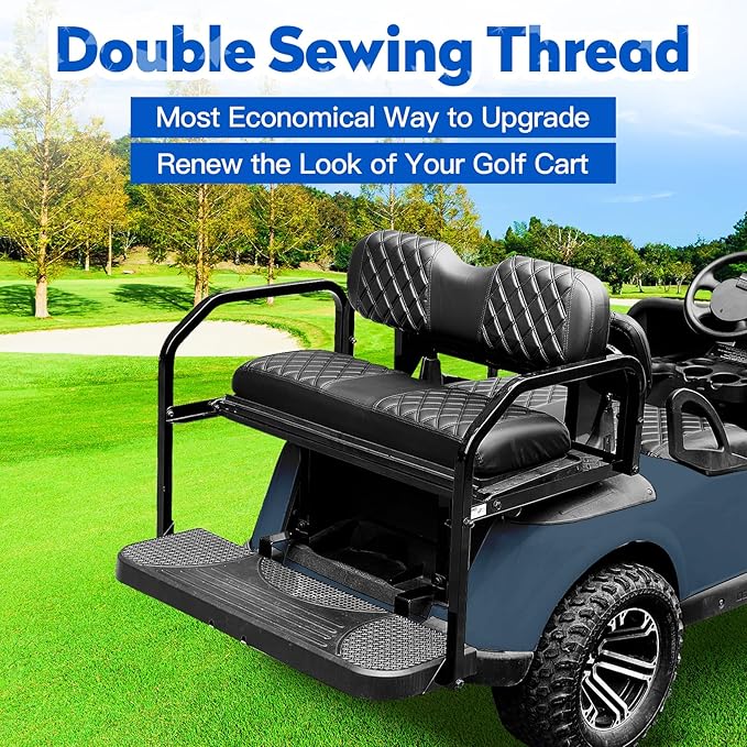 NOKINS 4PCS Golf Cart Seat Covers Kit, Front and Rear Seat Covers Fits Club Car Precedent Standard Seat Cushion, Club Car Vinyl Seat Covers Accessories, No Staples(Black&Black Stitch)