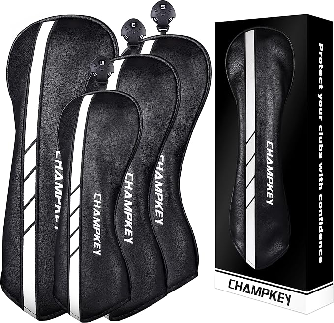 CHAMPKEY Premium Golf Head Covers for Woods and Driver - Advanced Polyurethane Synthetic Leather Golf Club Covers - Choose Between Single Cover and Full Set Covers