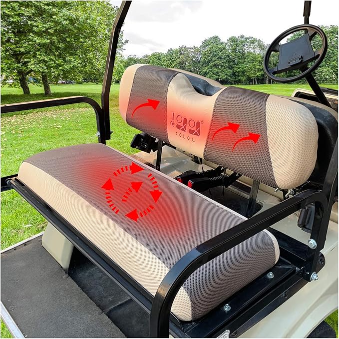 10L0L Golf Cart Front and Rear Seat Cover Set for Club Car Precedent/Onward/Tempo & Yamaha G29 Drive/Drive 2,Stylish 4 Passenger Front Back Seat Covers,Breathable Washable Polyester Mesh (Beige/Grey)