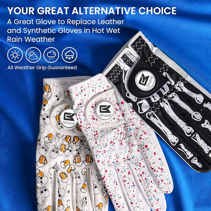 Golf Gloves Men Right Handed Golfer Left Hand Leather Stylish Value 2 Pack with Ball Marker, Mens Golf Glove All Weather Grip, Size Small Medium ML Large XL