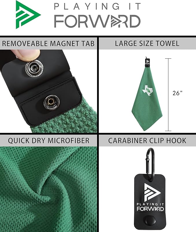 Magnetic Golf Towel North Texas University - Waffle Weave Microfiber Towel with Ultra Strong Magnet & Clip for Secure Hold on Golf Bags & Cart - Ideal for Clubs & Accessories by Playing It Forward